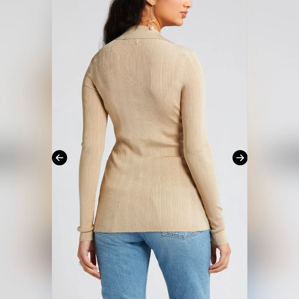 OPEN EDIT Collared Ribbed Button Cardigan - Picture 2 of 7
